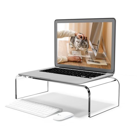 PRICES MAY VARY. Elevate Your Workspace with Our Acrylic Monitor Stand:Crafted from high-quality acrylic, our Acrylic Monitor Stand provides a fully transparent oversized storage platform. Suitable for monitors, laptops, printers, and game consoles, it boasts a super sturdy structure that can bear a weight of up to 35 pounds. Experience Ergonomic Excellence with Our Acrylic Laptop Stand:Achieve the perfect viewing angle with our Acrylic Laptop Stand. It can be raised to a height of 3.3 inches, r Laptop Stand For Desk Aesthetic, Acrylic Laptop Stand, Acrylic Monitor Stand, Work Desk Organization, Computer Riser, Cute Office Decor, Monitor Riser, Storage Platform, Acrylic Display Stands