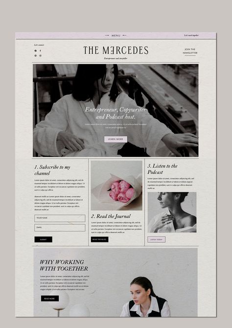 Editorial Blog Design, Journalism Website Design, Website Design Inspiration Blog, Writer Website Design Inspiration, About The Author Page Design, Vintage Website Design Inspiration, Copywriter Website Design, Blog Inspo Website, Chocolate Website Design