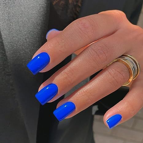 Short Coffin Acrylic Nails, Nails Short Medium, Bright Blue Nails, Blue Press On Nails, Blue Prom Nails, Nails Short Coffin, Royal Blue Nails, Blue Coffin Nails, Dark Blue Nails