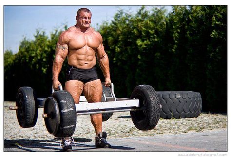 Mariusz Pudzianowski. Most world's strongest man wins, mixed martial arts fighter, rugby player, musician, tv celebrity, security business owner, and has a masters degree in international relations. Strongman Training, World's Strongest Man, Garage Gym, Body Builder, Mma Fighters, Bodybuilding Motivation, Muscle Fitness, Bench Press, Pics Art