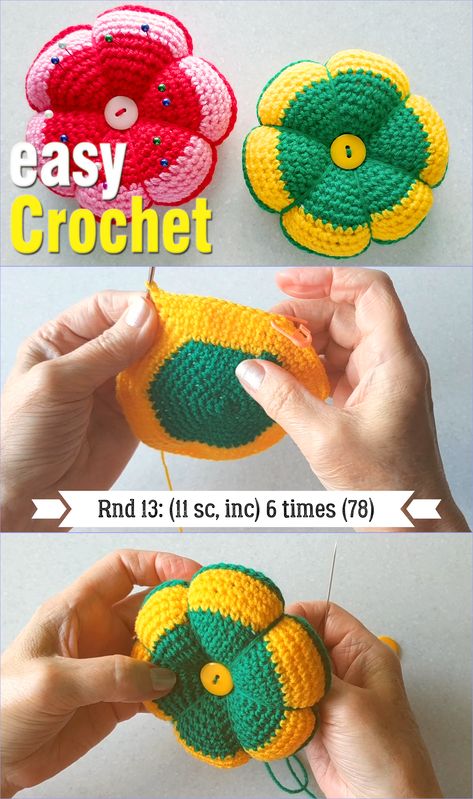 Easy Crochet Pin Cushion, Amigurumi Pin Cushion, Crocheted Pin Cushions Free Pattern, Crochet Pin Cushion Pattern Free, Crochet Pin Cushion Pattern, Crochet Pin Cushion, Pin Cushion Pattern, Crochet Pincushion, Crochet Increase