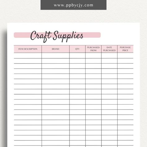 Craft Supplies Printable Template – Digital Download for Organizing and Tracking Craft Materials and Inventory Craft Supplies Inventory, Office Craft Room Combo, Inventory Printable, Editable Birthday Cards, Free Calendars, Life Plans, Teacher Art, Art Cabinet, Free Printable Crafts