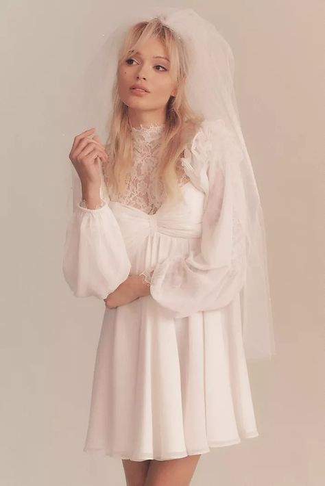 Wedding Party & Bridal Event Dresses | Anthropologie 70s Inspired Wedding, Wedding Reception Dresses, Wedding Dresses 60s, 70s Wedding Dress, White Dress With Sleeves, Reception Dresses, Mini Wedding Dresses, Rehearsal Dinner Dresses, Anthropologie Wedding