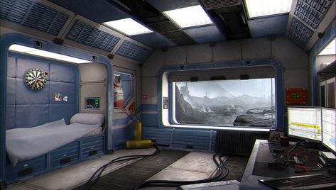 Scifi Bedroom, Sci Fi Rooms, Scifi Room, Sci Fi Room, Futuristic Room, Cyberpunk Room, Futuristic Bedroom, Ville Cyberpunk, Scifi Interior