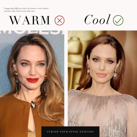 A colour analysis comparison for the beautiful Angelina Jolie. Her beauty radiates in cool tones 🤍 . #coloranalysis #colouranalysis #coloranalyst #angelinajolie Angelina Jolie Soft Autumn, Angelina Jolie Color Analysis, Deep Autumn Palette, Style Essence, Color Seasons, Autumn Palette, Colour Analysis, Deep Autumn, Summer Color Palette