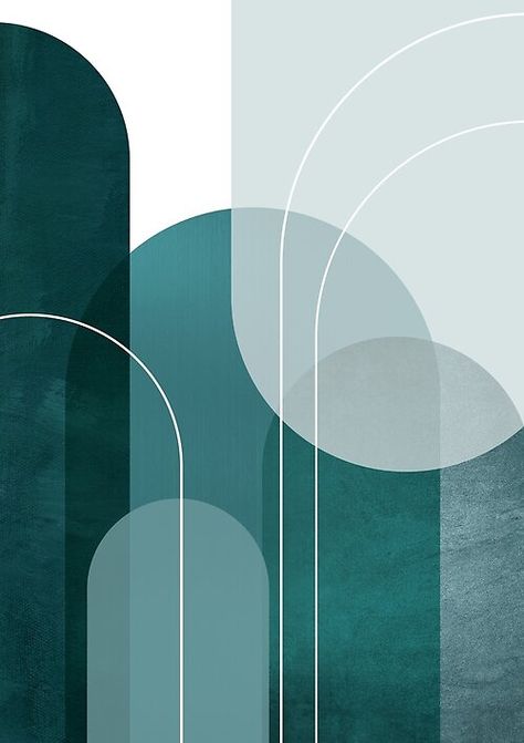 "Teal Mid Century Archways" by UrbanEpiphany Chairman Office, Notion Inspo, Teal Living Rooms, Concrete Interiors, Living Room Tv Unit Designs, Geometric Art Prints, Graphic Wallpaper, Making Things, Colorful Wallpaper