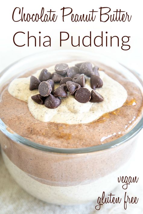 This Chocolate Peanut Butter Chia Pudding is so healthy, it can be eaten anytime of the day! Chocolate Peanut Butter Chia Pudding, Peanut Butter Chia Pudding, Chia Pudding Vegan, Chia Pudding Recipes Healthy, Mango Chia Pudding, Banana Chia Pudding, Chocolate Peanutbutter, Chia Recipe, Chocolate Chia Pudding