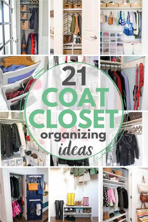 Need a better system for organizing your coat closet? Check out these 21 genius coat closet organizing ideas now! Organize Small Coat Closet, Guest Coat Closet, Jacket Organization Ideas, Hat And Glove Storage Ideas, Front Closet Organization, Organize Entryway, Entry Closet Organization, Coat Closet Storage, Hall Closet Organization