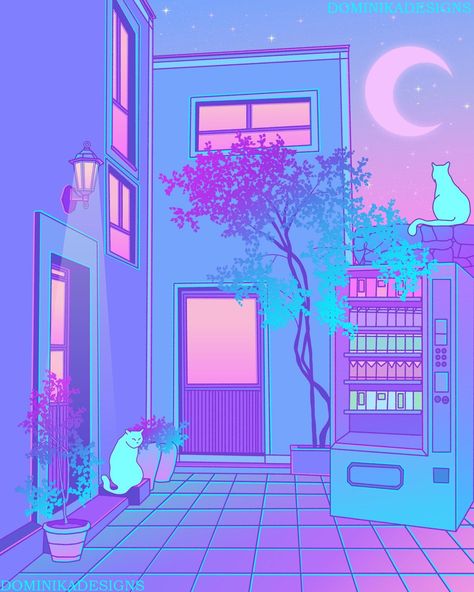 Purple Vaporwave Aesthetic, Iphone Wallpaper Kawaii Pastel, Vaporwave Aesthetic Wallpaper, Pastel Vaporwave, Pink Purple Aesthetic, Neon Vaporwave, Neon Pastel, Vaporwave Wallpaper, Wave Illustration