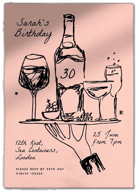 Quirky Birthday Invite, Birthday Theme 20 Years, Invite Design Birthday, 18th Birthday Invitation Ideas, 20 Birthday Invitation, Creative Birthday Invitations, Birthday Postcard Design, Save The Date Birthday Party, Drinks Invitation