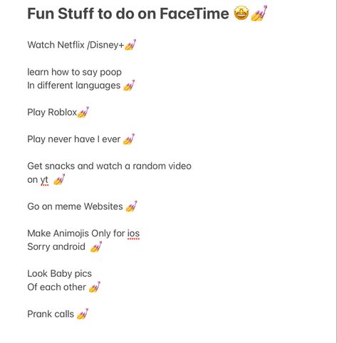 Things To Say On Facetime, Thing To Do On Facetime, Stuff To Do On Facetime, Facetime Sleepover, Things To Do On Facetime, Facetime Ideas, Go On Meme, Teen Sleepover Ideas, Teen Sleepover