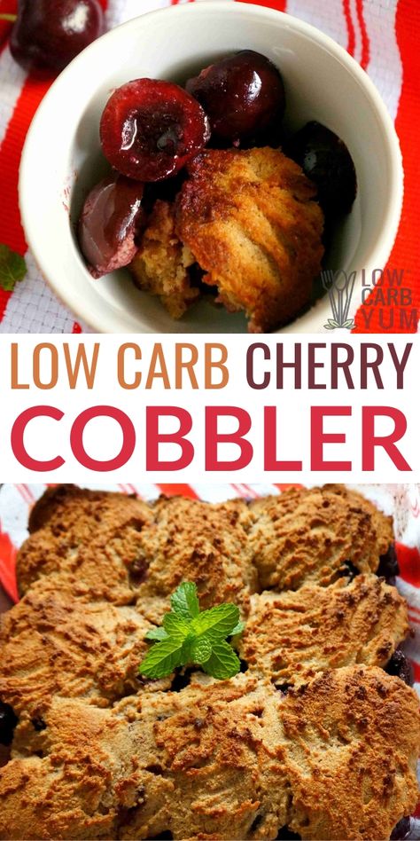 Low Carb Ice Cream Recipe, Fresh Cherry Recipes, Cherry Cobbler Recipe, Low Carb Desserts Easy, Sugar Free Ice Cream, Low Carb Fruit, Sugar Free Low Carb, Cherry Cobbler, Just Eat