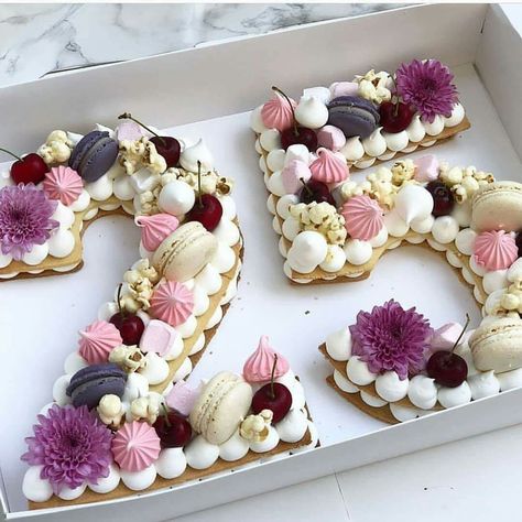 24th Birthday Ideas, Cream Macarons, Almond Meringue, 24th Birthday Cake, Number Birthday Cakes, Alphabet Cake, 25 Birthday, 25th Birthday Cakes, Cake Lettering