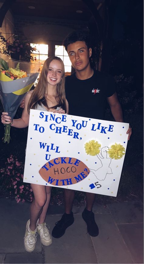 Hoco Cheer Proposals Ideas, Cheer Hoco Signs, Cheer Homecoming Proposals, Cheer Hoco Proposals, Prom Poster, Hoco Posters, Hoco Signs, Cute Hoco Proposals, Happy Crying