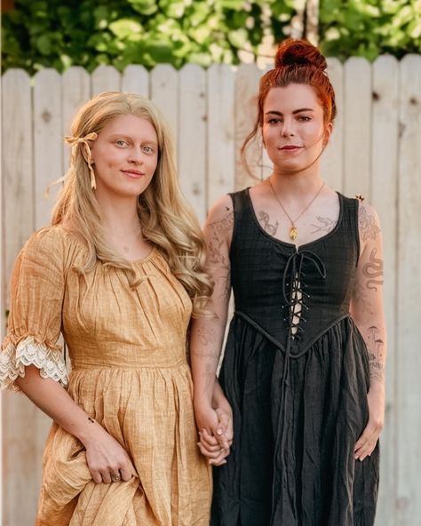 Quick little closet cosplay as Marigold & Lottie from The Honey Witch by @sydneyjshields! This book has been a fun lil pride month read. I love the grumpy goth + happy sunshine couple trope as well as the regency setting 🍯 🐝 🌻 #thehoneywitch #wlw #regencyromance #bookstagram #booktok #pridemonth #lgbtq #queerbooks The Honey Witch, Honey Witch, Closet Cosplay, Happy Sunshine, Queer Books, Regency Romance, Feminine Style, Casual Dresses, Witch