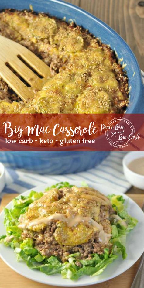 This Low Carb Big Mac Casserole has all the flavor of a Big Mac without all the carbs and fast food additives! It's delicious, and kid and husband approved. Keto Big Mac Casserole, Keto Bakes, Big Mac Casserole, Low Carb Big Mac, Keto Big Mac, Peace Love And Low Carb, Keto Casseroles, Keto Eating, Baking Powder Uses