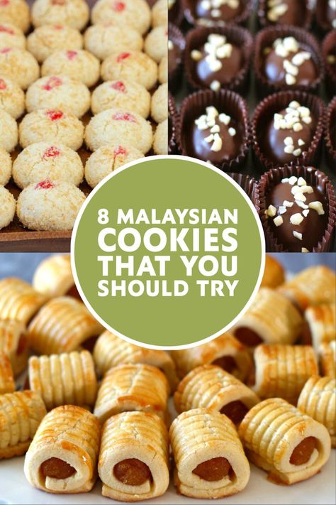 Malaysian Food Desserts, Healthy Chocolate Cookies, Chinese New Year Cookies, Malaysian Dessert, Roti Canai, New Years Cookies, Peanut Cookies, Malaysian Cuisine, Healthy Chocolate Chip Cookies