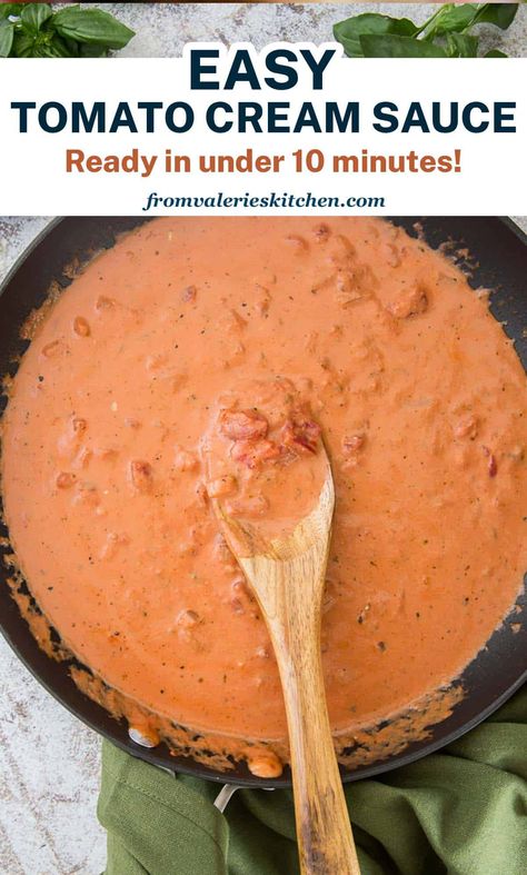 This Easy Tomato Cream Sauce takes less than 10 minutes to prepare and is a great alternative to store-bought sauce. Toss with your favorite cooked pasta for a quick and easy meal! Light Tomato Cream Sauce, Homemade Tomato Cream Sauce, Tomato Basil Cream Sauce Pasta, Creamy Tomato Ravioli Sauce, Tomato Paste Heavy Cream Pasta, White Wine Tomato Cream Sauce, Pasta Sauce With Canned Diced Tomatoes, Heavy Cream Tomato Pasta Sauce, Homemade Creamy Tomato Sauce