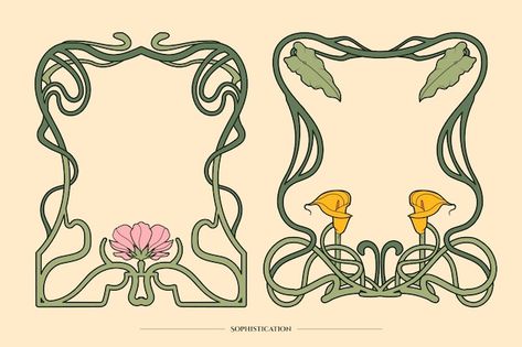 Art Nouveau Grapevine, Art Nouveau Borders And Frames, Art Nouveau Borders, Cider Label, Art Nouveau Border, Nouveau Border, Tattoo Reference, Pottery Inspo, Art Nouveau Illustration