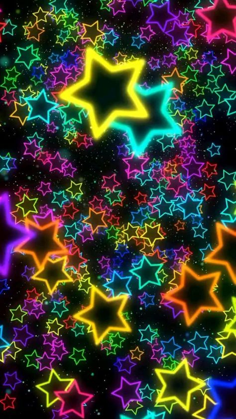 Falling Down, In The Dark, Black Background, Neon, Rainbow, Stars, Black