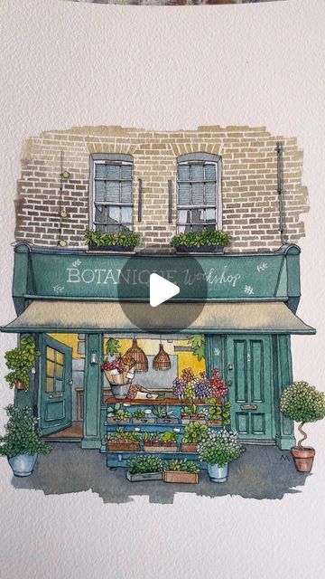 Urban Anna Studio on Instagram: "Watercolor painting of Botanique Workshop in London, UK. The original watercolor will be for sale on Etsy soon and the coloring page is accessible next week on Patreon! @botaniqueworkshop 🥰 . . #watercolorillustration #watercolourillustration #shopfrontillustration #urbanillustration #architectureillustration #storefrontillustration #shopfronts #soothingvideo #coloringtherapy #arttutorial #artreel #artvideo #watercolortutorial #coloringtutorial #coloring #coloringpage #visitlondon #london #botaniqueworkshopexmouthmarket #flowershop #shopillustration #schminckefan #schminckeontour" Urban Anna, 2024 Watercolor, Urban Drawing, Village Shop, Shop Illustration, Shop Fronts, Coloring Tutorial, February 9, Visit London