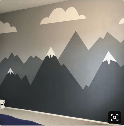 diy-tutorial-how-to-paint-a-mountain-murial-in your-kids-room-nursery-10 Kids Room Wall Paint, Shades Of Gray Paint, Diy Mountain Mural, Diy Mountain, Different Shades Of Gray, Boy Room Paint, Mountain Wall Mural, Mountain Mural, Kids Room Murals