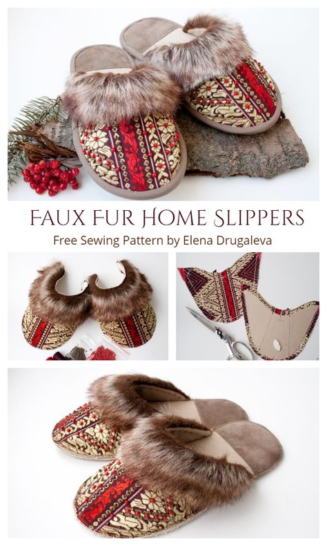 Winter Moccasins Diy, Diy Fuzzy Slippers, Mukluks Pattern, Free Patterns Sewing, Winter Sewing Patterns, Sewing Slippers, Fabric Art Diy, Winter Sewing Projects, Medieval Shoes