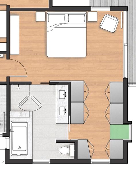 FLOOR PLAN - When Best Practice Architecture was renovating a house in Seattle, Washington, they decided to include a new and modern master suite with a balcony, walk-through closet, and en-suite bathroom. #MasterSuite #MasterBedroom #MasterBathroom #WalkThroughCloset Modern Master Suite, Master Suite Layout, Master Suite Floor Plan, Dröm Hus Planer, Master Remodel, Walk Through Closet, Bedroom Addition, Bathroom Plan, Closet And Bathroom