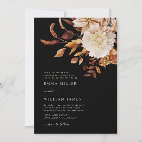 Black Autumn Modern Watercolor Terracotta Wedding Invitation Moody Black Wedding, Watercolor Terracotta, 6th Birthday Girl, Terracotta Wedding Invitation, 6th Birthday Girls, Orange Terracotta, Terracotta Wedding, Wedding Invitation Size, Black Wedding Invitations