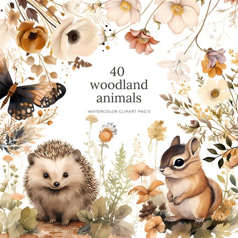 Cute Forest Animals Illustration, Woodland Pictures, Forest Animals Illustration, Watercolor Woodland Animals, Woodland Illustration, Woodland Clipart, Animals Watercolor, Preschool Planning, Woodland Bear