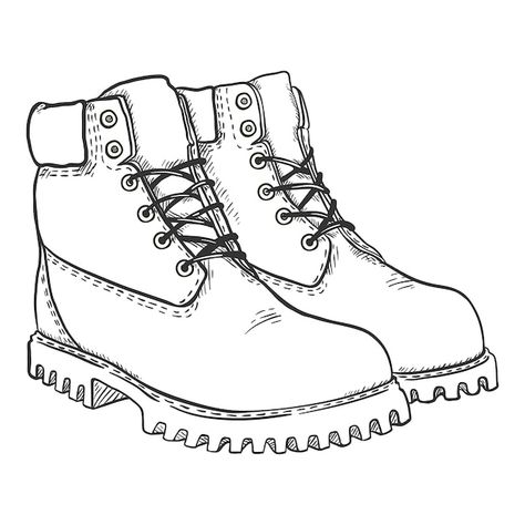 Sketch work boots vector illustration | Premium Vector #Freepik #vector #boots #black-shoes #men-shoes #leather-shoes Men Shoes Drawing, Boot Sketch, Boots Sketch, Drawn Shoes, Boot Drawing, Boot Illustration, Uniform Illustration, Sketch Shoes, Boots Illustration