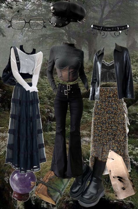 Witch Aesthetic Outfit Winter, Goth Witch Outfits Aesthetic, Baggy Witch Outfit, Whismgothic Aesthetic Outfits, Southern Witch Outfits, 90 Witch Aesthetic, Goth Hippy Aesthetic, Witchy School Outfits, Witchcore Fashion Casual