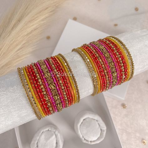 Small Salsa Flame Bangle Set - SOKORA JEWELSSmall Salsa Flame Bangle SetBANGLES Mehndi Bangles, Cloth Bangles, Orange Bangles, Bridal Survival Kit, Red Bangles, Hand Harness, Bangle Box, Fashion Words, Fancy Jewellery Designs