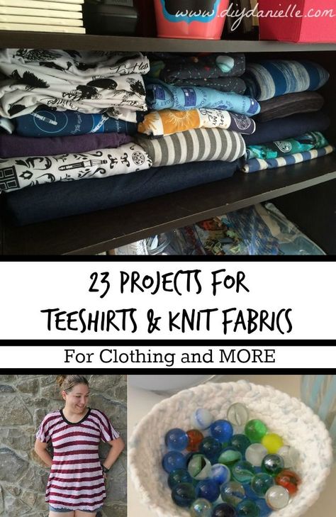 Project ideas for knit fabrics, including clothing, home decor, and more! Knit Fabric Scrap Projects, Jersey Fabric Projects, Knit Fabric Projects, Patchwork Ideas, Patchwork Clothing, Patchwork Fashion, Patchwork Clothes, Diy Fabric Crafts, Scrap Fabric Projects