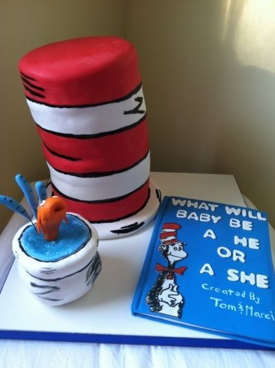 i love this cake.......Cat in the Hat baby shower cake By Ashleyssweetdesigns on CakeCentral.com Dr Seuss Gender Reveal, Baby Reveal Ideas To Parents, Baby Reveal Cakes, Dr Seuss Baby Shower, Gender Party, Dr Suess, Baby Gender Reveal, Cat In The Hat, Hat Baby