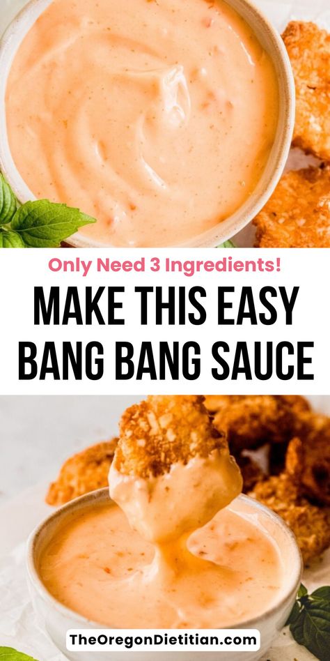 Bang bang sauce takes about one minute to whip up, and is perfect to use as a shrimp sauce, for chicken tenders, and even on vegetables! Bang bang shrimp sauce is completely delicious, creamy, spicy, and sweet, and pairs well with just about anything you can think of! Once you make this bang bang sauce, you'll want to put it on pretty much anything and everything you can think of! Sauce For Chicken Tenders, Chicken Nuggets Sauce, Bang Bang Sauce Recipe, Low Calorie Sauces, Coconut Chicken Tenders, Bang Bang Sauce, Calamari Recipes, Vegetable Kabobs, Vegetable Sticks