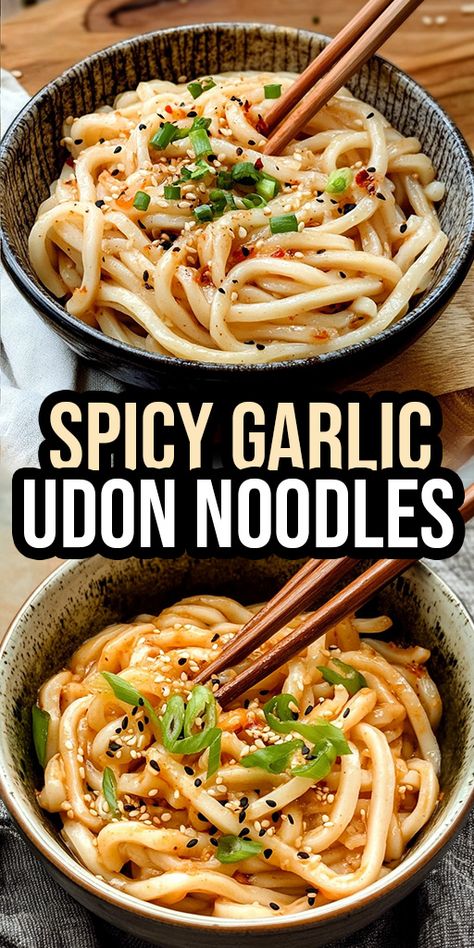 Ingredients:  12 oz fresh udon noodles 2 tbsp vegetable oil 4 cloves garlic, minced 1/4 cup soy sauce 2 tbsp chili garlic sauce 1 tbsp sesame oil 1 tbsp rice vinegar 2 tbsp sugar 1/2 cup green onions, chopped 1/4 cup cilantro, chopped 1 tbsp sesame seeds 1/4 tsp red pepper flakes (optional, for extra heat)  #Spicygarlic #Udonoodles #Easyrecipe Garlic Udon Noodles, Spicy Udon Noodles, Asian Meals, Easy Chinese Recipes, Easy Chinese, Udon Noodles, Chili Garlic Sauce, Chinese Recipes, Garlic Sauce