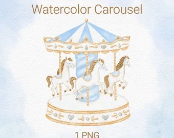 NinaPrettyArt - Etsy Estonia Carousel Nursery, Blue Carousel, Horse Png, Baby Shower Clipart, Carousel Horse, Watercolor Red, Watercolor Blue, Carousel Horses, Christmas Frames