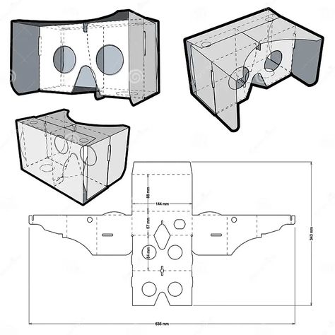 Google Cardboard and Die-cut Pattern. Stock Vector - Illustration of display, gift: 185348689 Diy Vr Headset, Vr Cardboard, Vr Goggles, Vr Box, Google Cardboard, Circle Template, Gift Cake, Template Google, Box Template