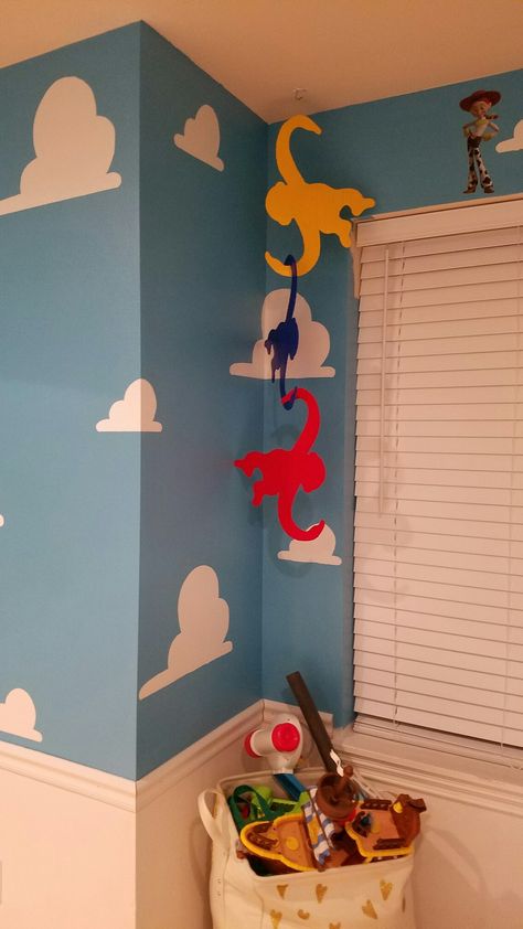 Toy Story Monkeys In A Barrel, Toy Story Kitchen Decor, Toy Story Reading Corner, Toy Story Bedroom Ideas Diy, Toy Story Hallway Theme, Toy Story Mural, Toy Story Dresser, Toy Story Playroom Ideas, Toy Story Themed Nursery