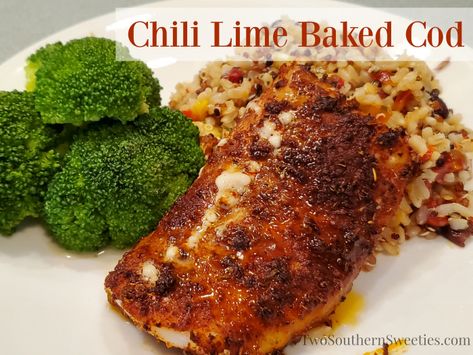 Chili Lime Baked Cod Chili Lime Cod, Lemon Butter Tilapia, Butter Fish, Easy Company, Coconut Custard Pie, Coconut Custard, Cod Recipes, Lime Sauce, Southern Ladies