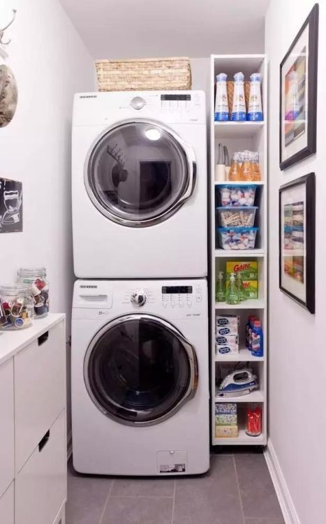 Clever Ideas to Make the Most of a Small Laundry Room | Apartment Therapy Coin Machine, Small Laundry Space, Transitional Laundry Room, Laundry Room Storage Shelves, Small Laundry Room Makeover, Small Laundry Room Organization, Tiny Laundry Rooms, Room Storage Diy, Stackable Washer And Dryer