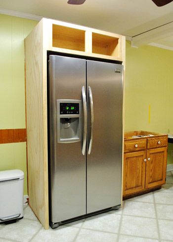 DIY Refrigerator Cabinet  Lisa you have to do this when ever you get the fridge you really want !   Awesome idea! Diy Refrigerator Cabinet, Eames Design, Refrigerator Cabinet, Built In Cabinet, Young House Love, Diy Kitchen Cabinets, Diy Cabinets, Kitchen Redo, Kitchen Projects