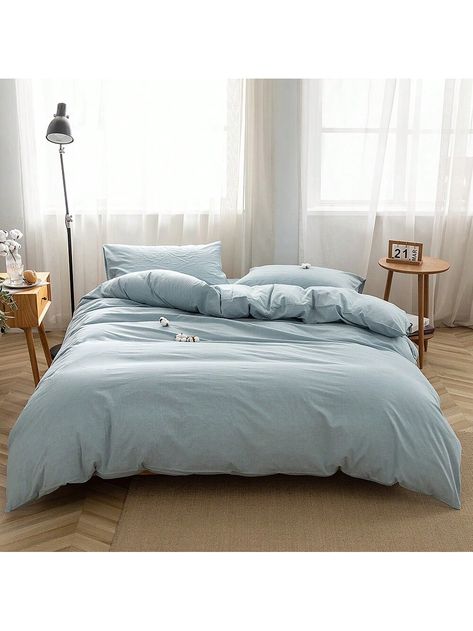 Light blue  Collar     Embellished   Bedding Blue Bedding Sets, Grey Linen Bedding, Super King Size Bed, Blue Duvet, Two Face, Blue Duvet Cover, Bedding Duvet, Cotton Bedding Sets, Queen Bedding Sets