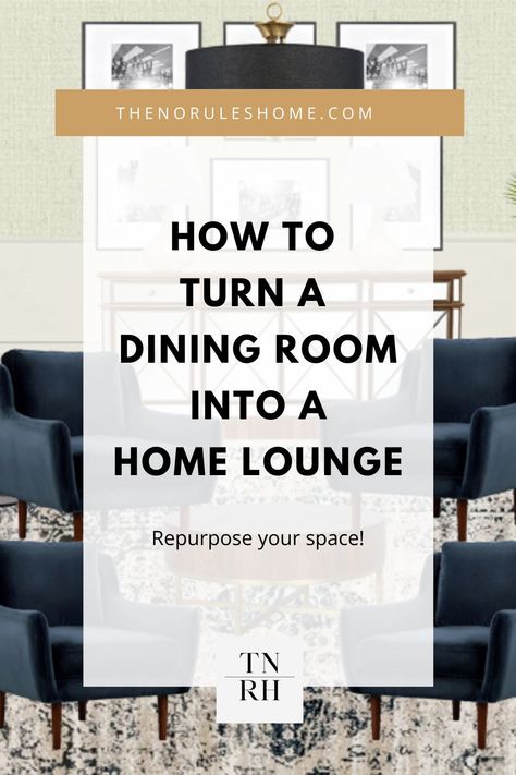 Home Lounge Design - how to turn a formal dining room into a home bar lounge for relaxation, conversation seating and an evening cocktail. Turn Dining Room Into Sitting Room Ideas, Turning A Dining Room Into A Sitting Room, Turn A Dining Room Into A Sitting Room, Small Seating Area In Dining Room, Sitting Area Instead Of Dining Room, Dining Rooms Turned Into Sitting Rooms, Conversation Seating Living Room, Spare Dining Room Ideas, Sitting Room In Dining Room