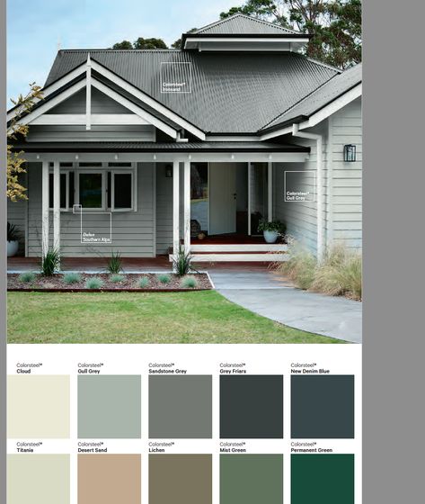 Green Grey Exterior House Colors, Grey Exterior House, Exterior House Colors Farmhouse, Dulux Grey, Exterior Paint Colours, Green Exterior Paints, Grey Exterior House Colors, Gray House Exterior, House Colours