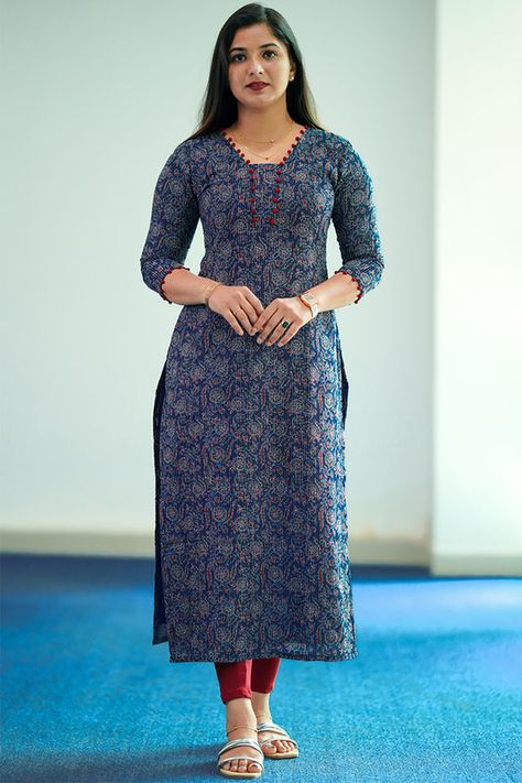 Kurti Designs Latest Pattern, Dress Neck Designs Latest Simple, Cotton Kurti Designs Latest Fashion 2024, Kurthi Models Latest Cotton, Simple Cotton Kurti Designs Latest, Front Open Kurti Designs, Kurthi Models Latest, Flora Saini, Printed Kurti Designs