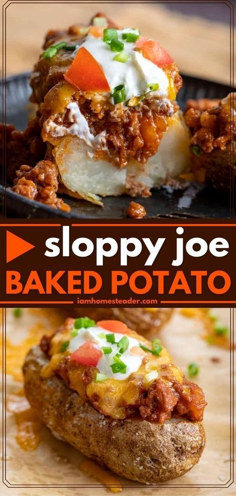 Sloppy Joe Bake, Baked Russet Potatoes, Cheese Baked Potatoes, Potato Delight, Baked Potato Dinner, Russet Potato Recipes, Idea For Dinner, Baked Potato Toppings, Baked Potato Bar