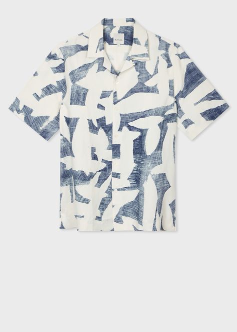 Made in Italy from a lightweight viscose and linen-blend, this summer-ready shirt features an 'Abstract Cutout' print throughout. Beach Clothing Ideas, Mens Printed Shirts, Resort Shirt, Men Fashion Casual Shirts, Summer Ready, Printed Linen, Blue Abstract, Shirt Pattern, Paul Smith