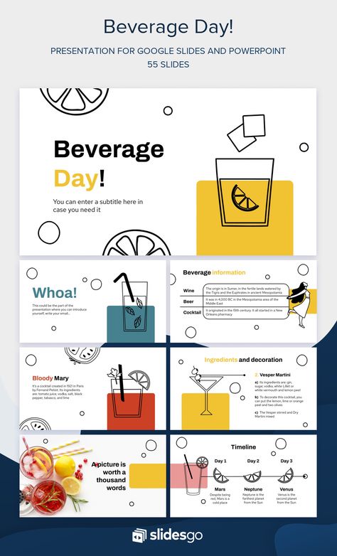 Beverage day Illustrated Presentation, Good Slide Presentation, Fun Presentation Design, Presentation Illustration, Fun Presentation Ideas, Slides Presentation, Templets Powerpoint Presentation, Bar Graph Design, Marketing Slides Presentation